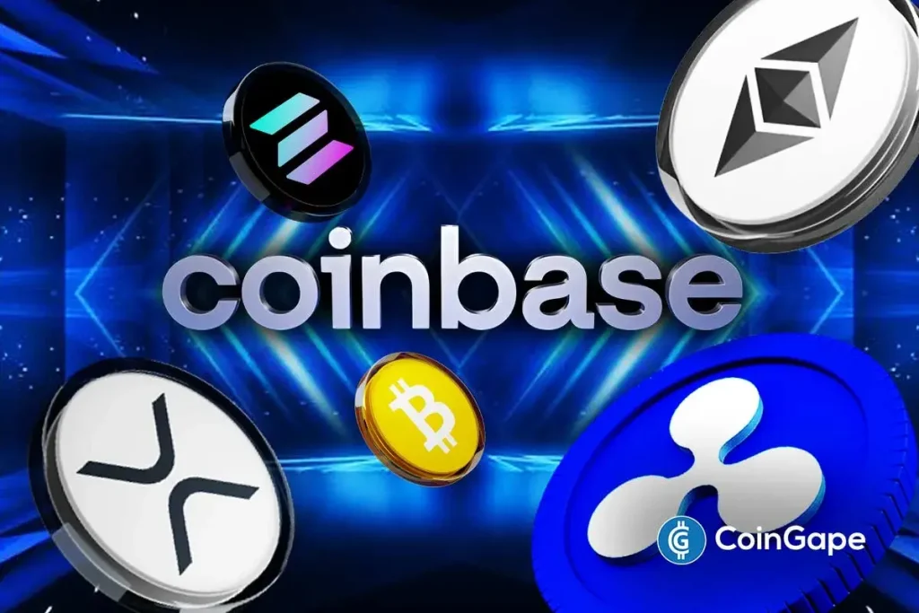 Ripple Prime Adds Support For Bitcoin, Ethereum, XRP, Solana Derivatives on Coinbase an image of Ripple, Coinbase, Bitcoin, Ethereum, XRP, and Solana logos